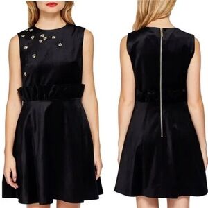 Ted Baker Celeena Black Velvet Bee Embellished Dress | Size UK1
